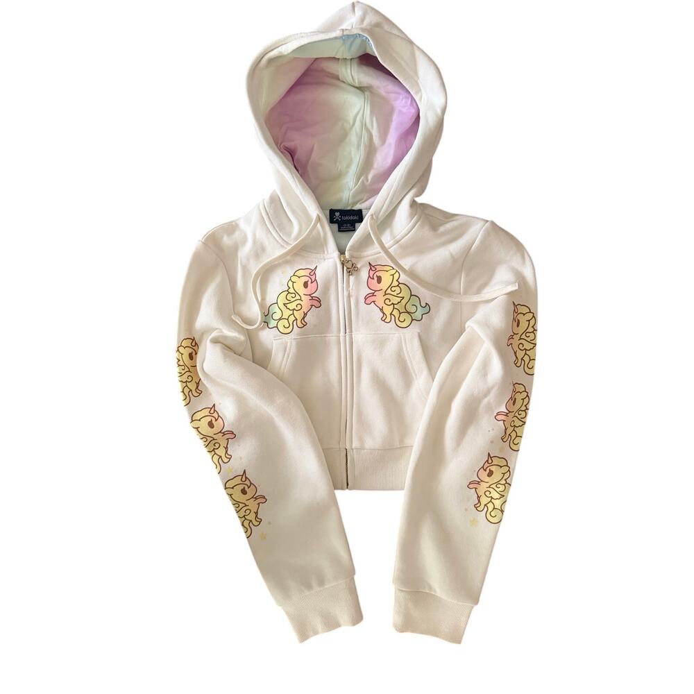 Tokidoki Unicorno Cropped Zip Hoodie Womens Small Pastel Rainbow Kawaii NWOT